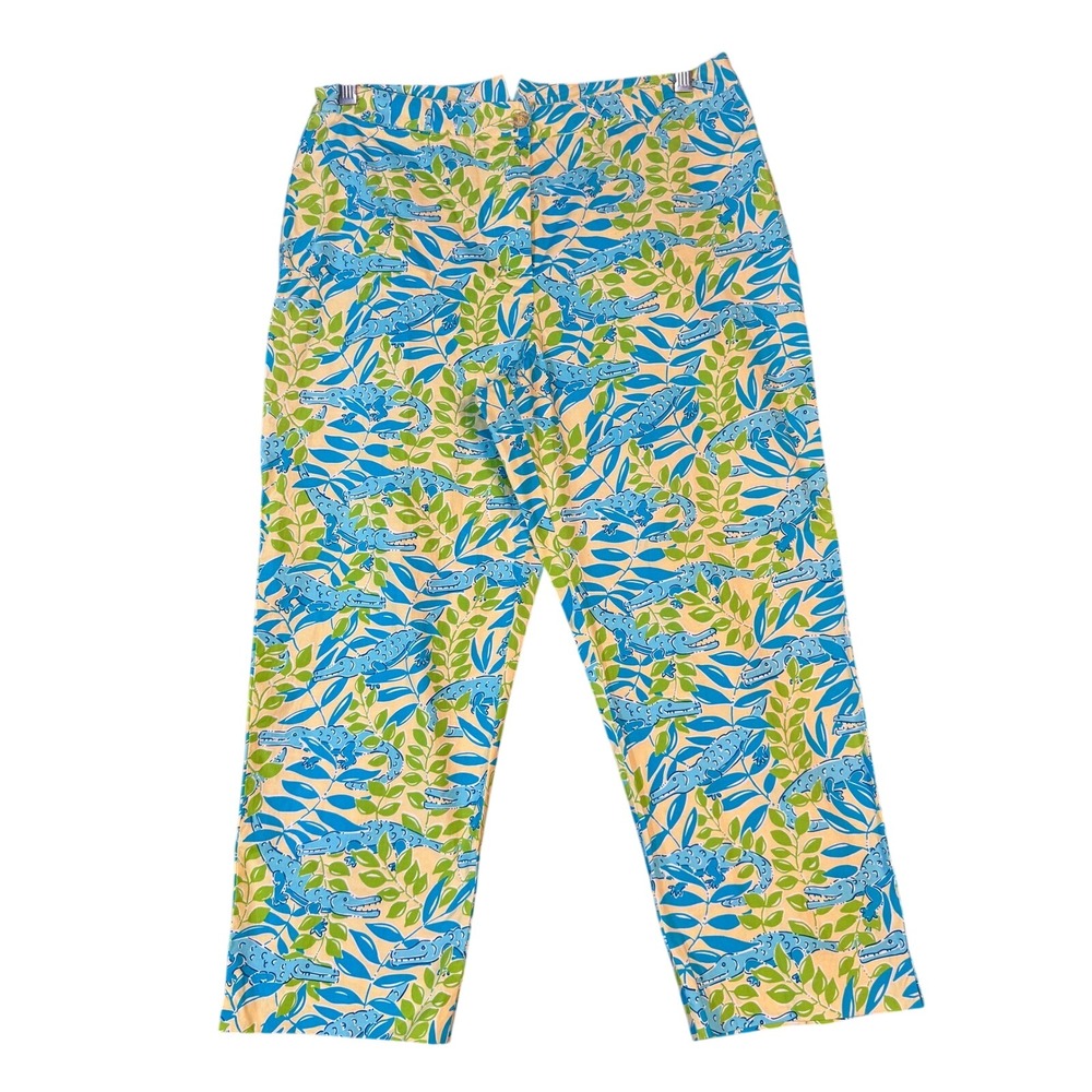 Vintage Lilly Pulitzer Mimosa Alligator Crop Pants‎ Blue Green 10P Womens Preppy